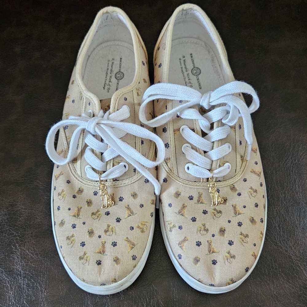 Bradford Exchange "I Love Golden Retrievers" Canvas Sneakers w/ Charm - 9.5